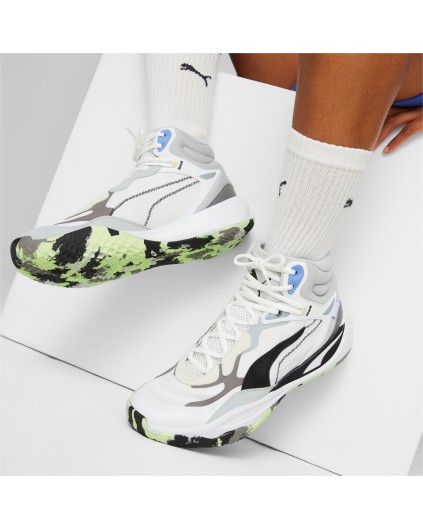 Zapatilla de Baloncesto Puma Playmaker Pro Mid "Blanca y Gris"